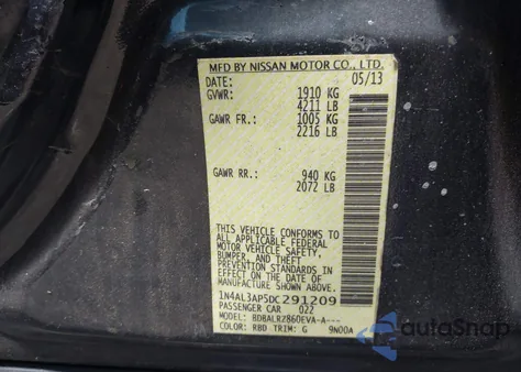 2013 Nissan Altima 2.5 S from USA, damaged, VIN 1N4AL3AP5DC291209